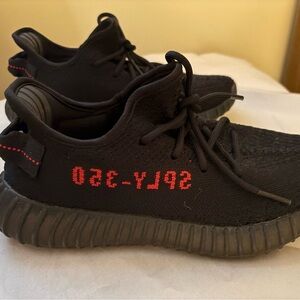 Black Knit Lace-Up Sneakers with Red 'SPLY-350' Accent